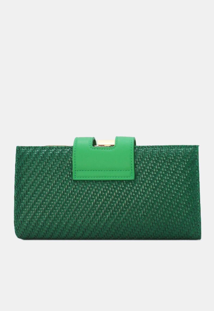 Groene Gevlochten Clutch van Imitatieleer met Gouden Schouderketting