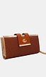 Cognackleurige Gevlochten Clutch van Imitatieleer met Gouden Schouderketting