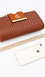 Cognackleurige Gevlochten Clutch van Imitatieleer met Gouden Schouderketting