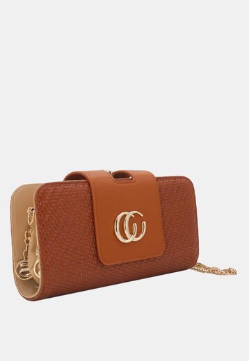 Clutch Cognac Gevlochten Leer
