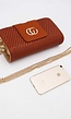 Cognackleurige Gevlochten Clutch met Gouden Schouderketting