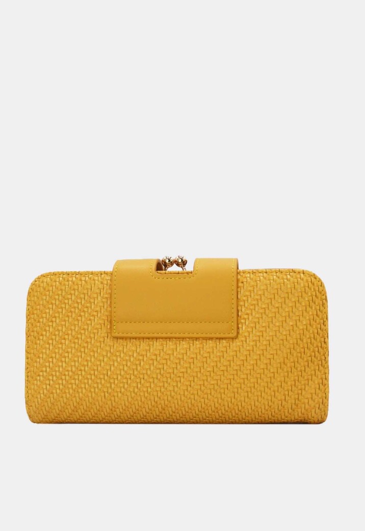 Gele Gevlochten Clutch met Gouden Schouderketting