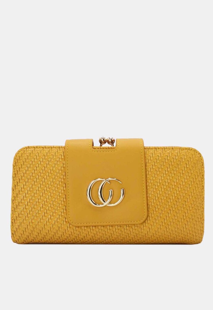 Gele Gevlochten Clutch met Gouden Schouderketting