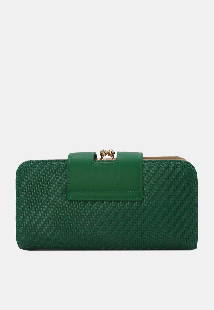 Groene Clutch met Goudkleurige Ketting en Gevlochten Textuur