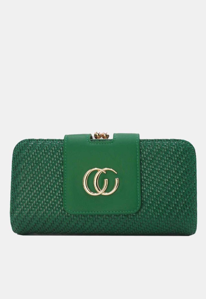 Groene Clutch met Goudkleurige Ketting en Gevlochten Textuur