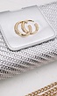 Zilveren Clutch van Gevlochten Imitatieleer met Gouden Chain