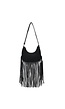 Zwarte Schoudertas met Suède Look en Lange Franjes