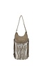 Taupe Schoudertas met Suède Look en Lange Franjes