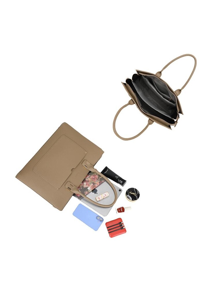 Beige Laptoptas met Dubbele Handvatten en Afneembare Schouderband