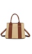 Beige Handtas met Bruine Accenten en Dubbele Handvatten