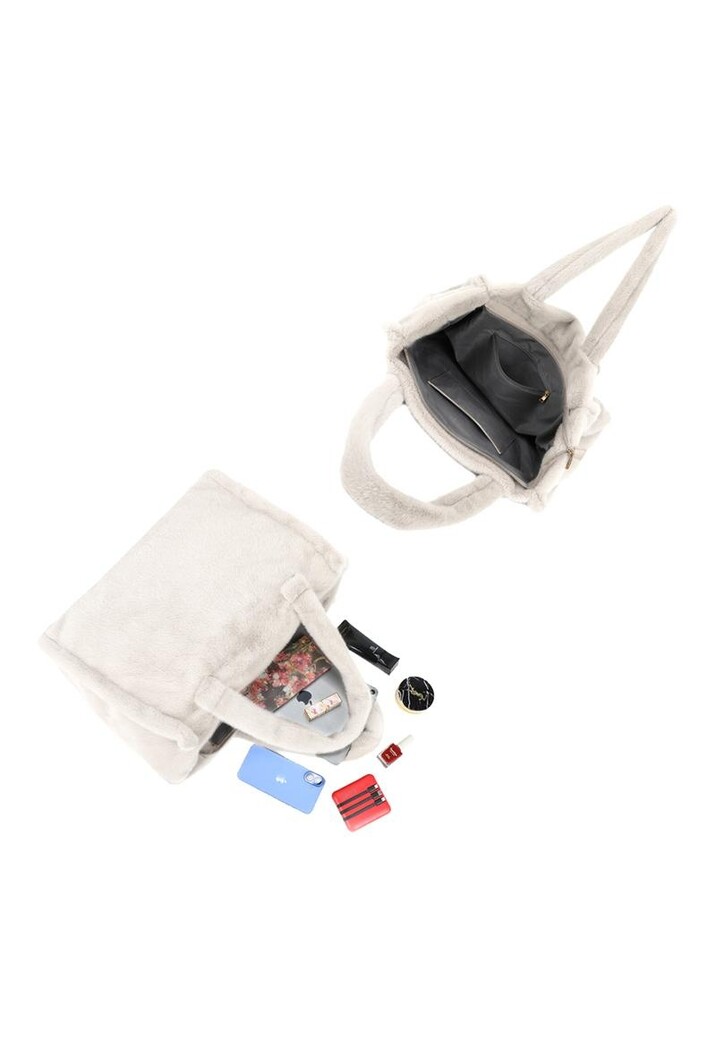 Witte Shopper Tas met Zachte Imitatiebontstructuur