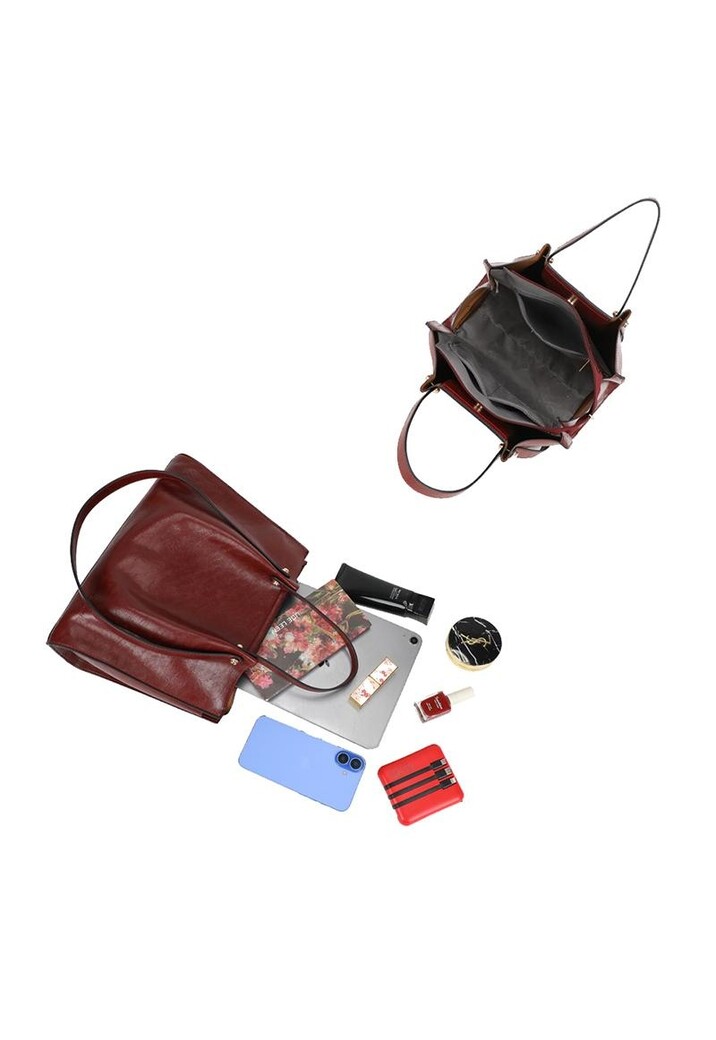 Rode Shopper met Dubbele Hengsels en Plooivorming