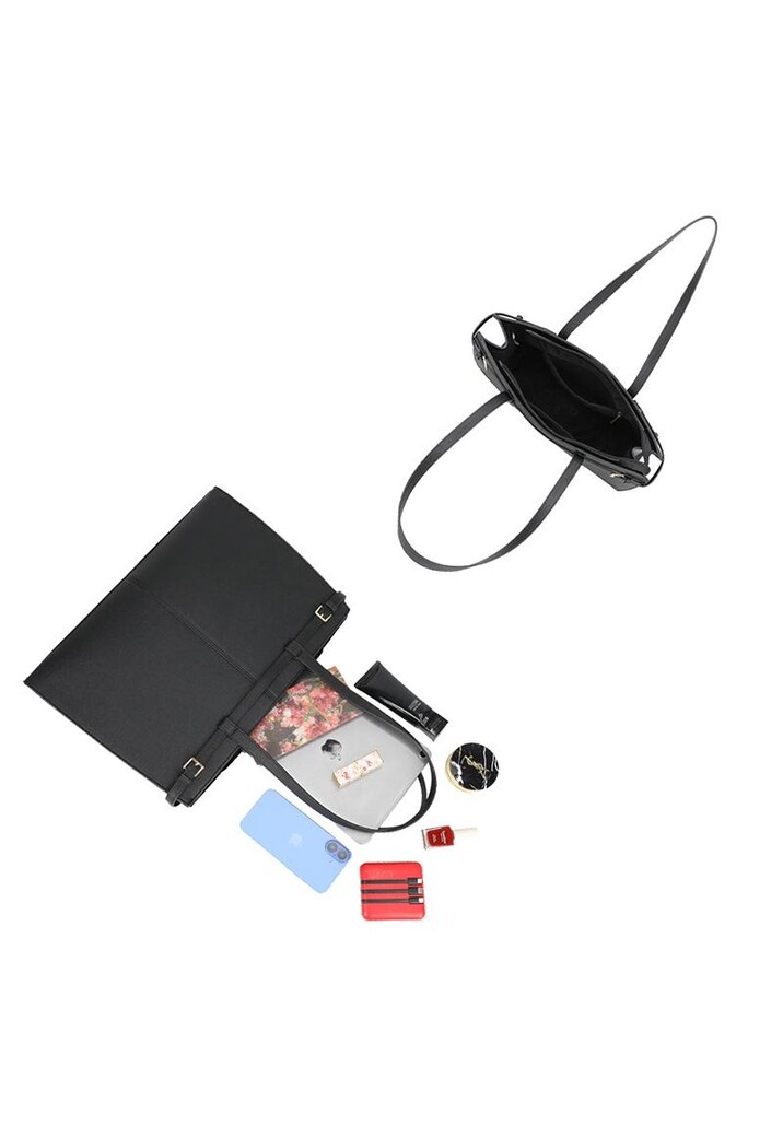 Zwarte Shopper met Dubbele Schouderhengsels en Ritsvak