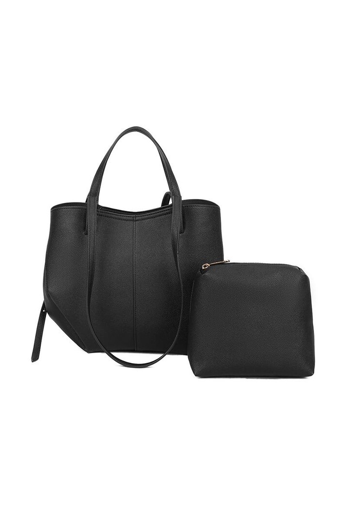 Zwarte Handtas van Imitatieleer met Extra Toilettasje