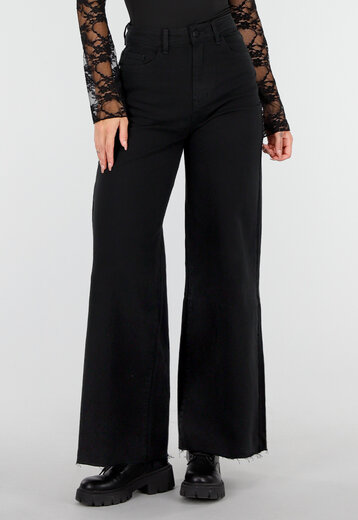 Zwarte Stretch Jeans met Wijde Pijpen
