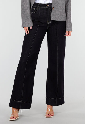Hoge Taille Jeans in Donkerblauw Stretch Denim