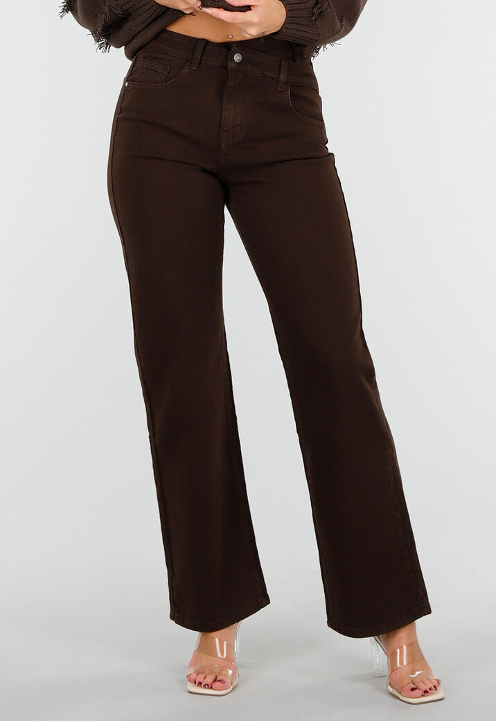 Bruine  Stretch Jeans met Rechte Pijpen