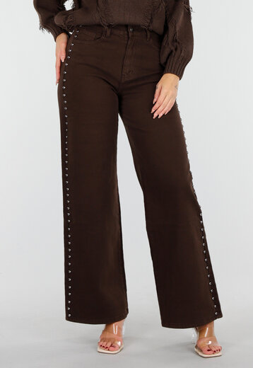 Redial Jeans  Donkerbruine Stretch Jeans met Studs