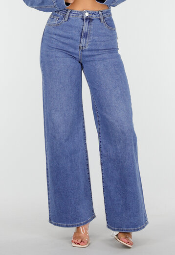 Blauwe High Waist Wide Leg Stretch Jeans