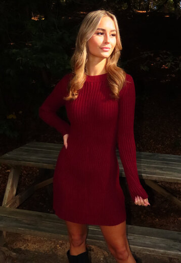 Bordeaux Gebreide Jurk
