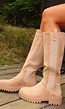 Beige Lange Boots met Blokzool