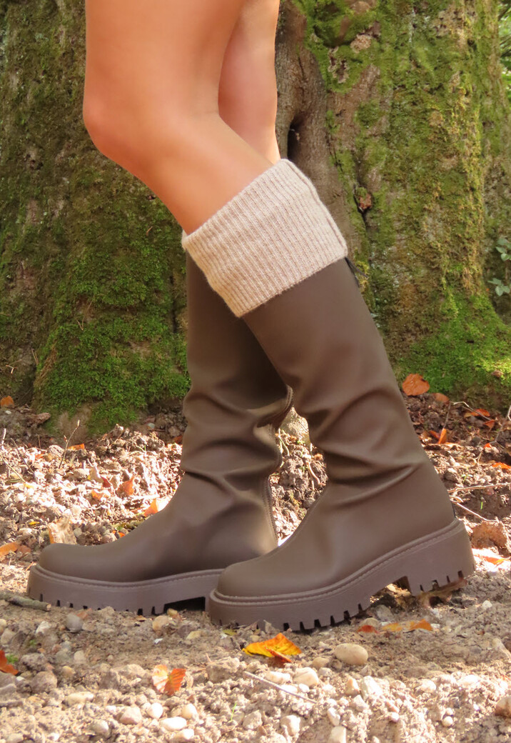 Kniehoge Boots in Bruin met Chunky Zool