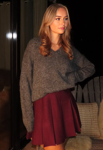 Donkergrijze Stretch Trui met V-Hals