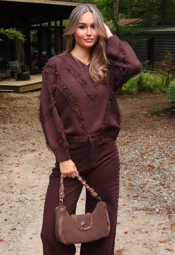 Bruine Gebreide Stretch Trui