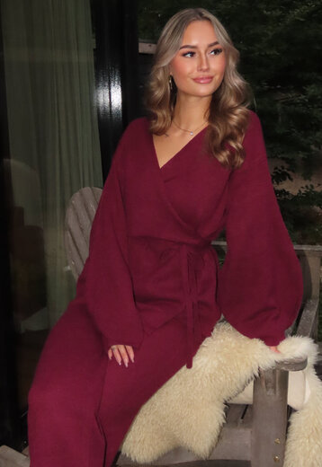 Bordeaux Gebreide Set Wijde Broek