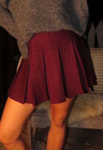 Bordeaux Geplooide Mini Rok