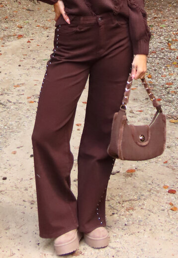 Redial Jeans  Donkerbruine Stretch Jeans met Studs