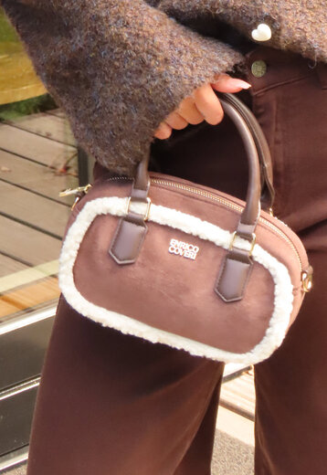Bruine Suède Tas met Bontdetails