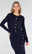 Donkerblauwe Knitted Set met Knopen en Split in de Rok