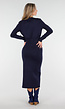 Donkerblauwe Knitted Set met Knopen en Split in de Rok
