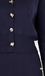 Donkerblauwe Knitted Set met Knopen en Split in de Rok