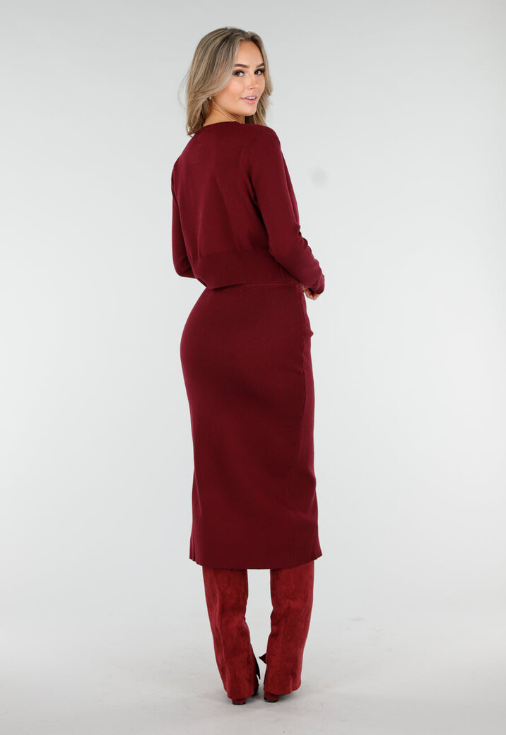Bordeauxrode Matching Set met Midi Rok en Vestje