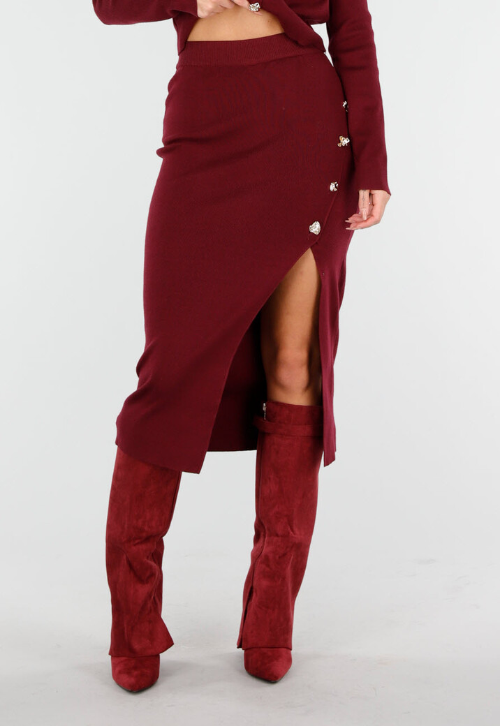 Bordeauxrode Matching Set met Midi Rok en Vestje