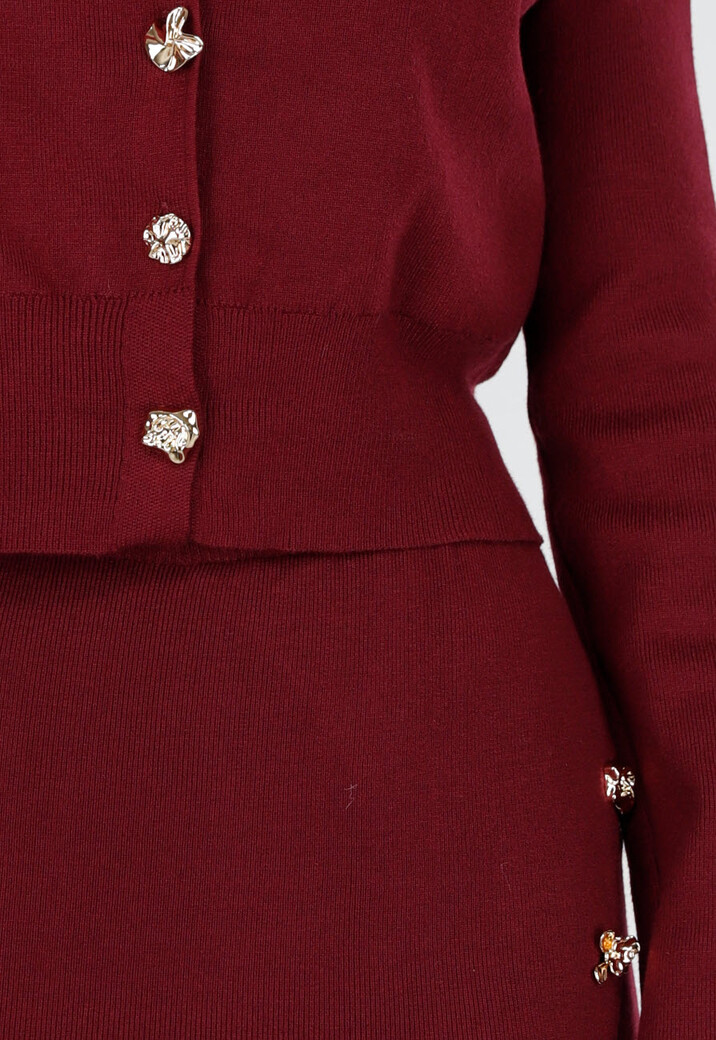Bordeauxrode Matching Set met Midi Rok en Vestje