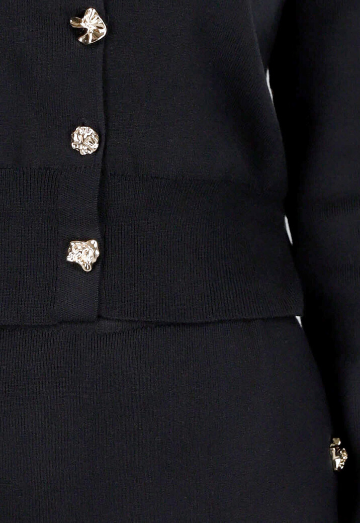 Zwarte Knitted Set met Midi Rok met Split