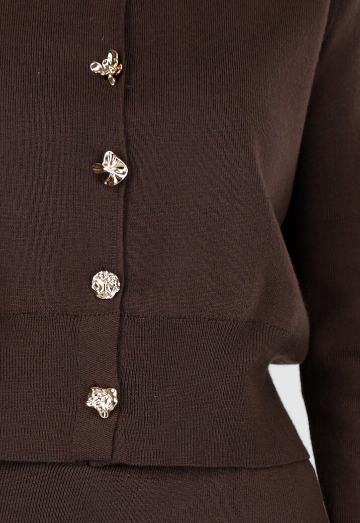 Bruin 2-Piece Set met Knopen en Midi Rok met Split