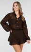 Donkerbruin Kanten Two Piece Set met Blouse en Short