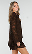 Donkerbruin Kanten Two Piece Set met Blouse en Short
