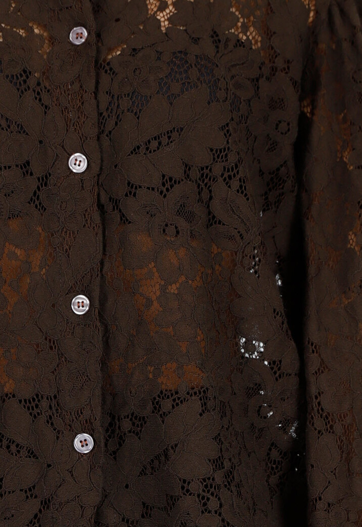 Donkerbruin Kanten Two Piece Set met Blouse en Short