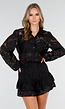 Zwart Kanten Two Piece Set met Blouse en Short