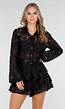 Zwart Kanten Two Piece Set met Blouse en Short