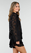 Zwart Kanten Two Piece Set met Blouse en Short