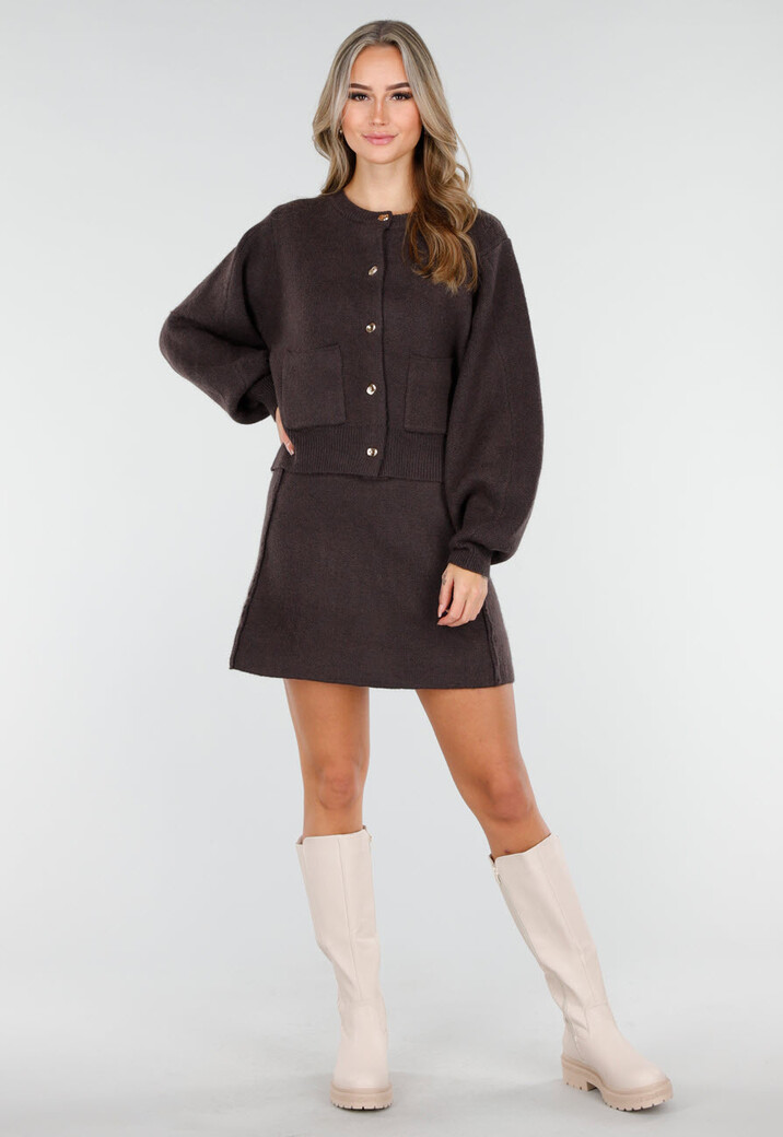 Donkerbruin Two-Piece Set met Vest en Mini Rok