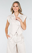 Beige Two Piece Set met Mouwloos Gilet en Plooibroek met Hoge Taille