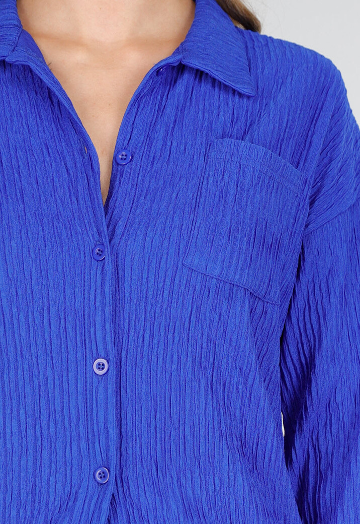 Kobaltblauwe Two Piece Set met Stretch Blouse en Rechte Broek