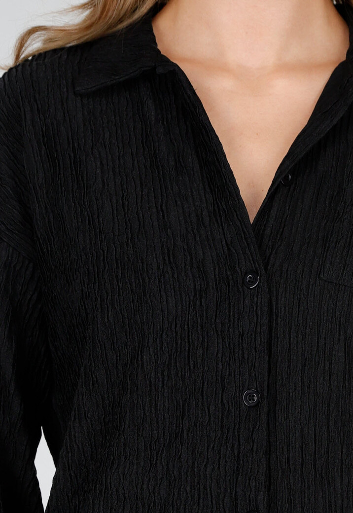 Zwarte Stretch Two Piece Set met Losvallende Blouse en Rechte Broek